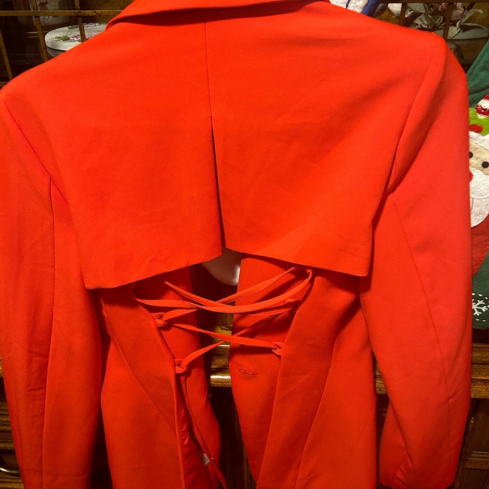 Open back dress jacket red beautiful ties in the back